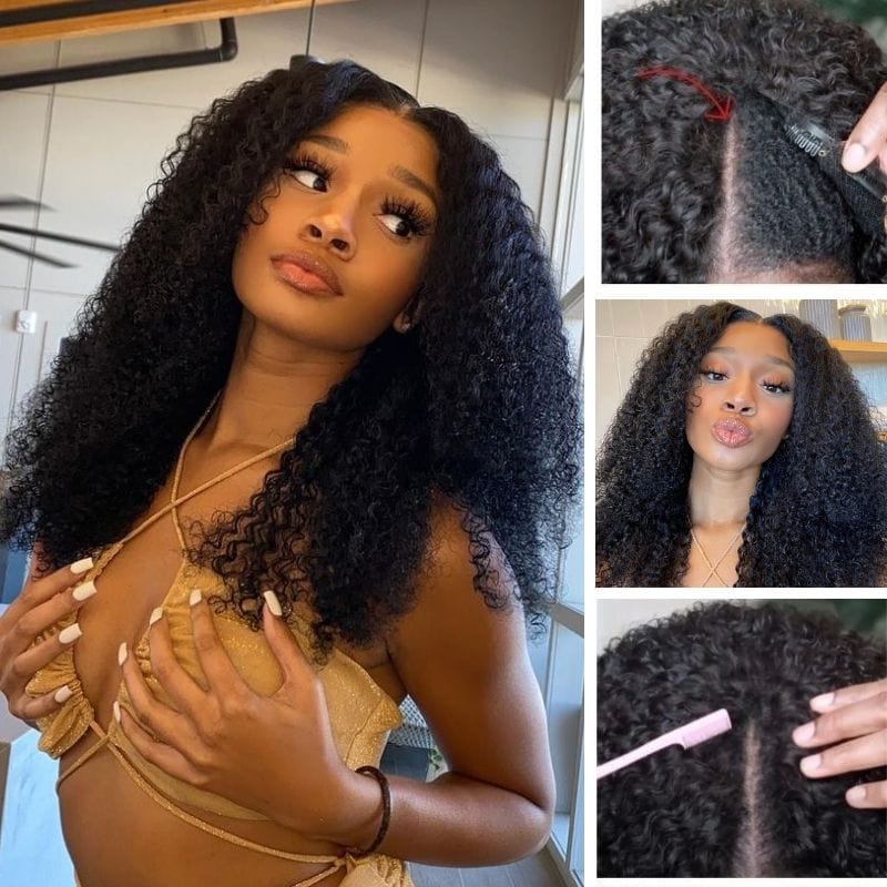 Klaiyi Kinky Curly V Part Wigs Meets Real Scalp Beginner Friendly Glueless No Lace Wigs
