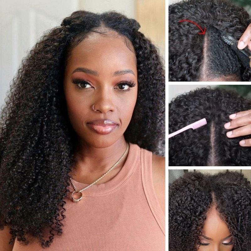 Klaiyi Kinky Curly V Part Wigs Meets Real Scalp Beginner Friendly Glueless No Lace Wigs