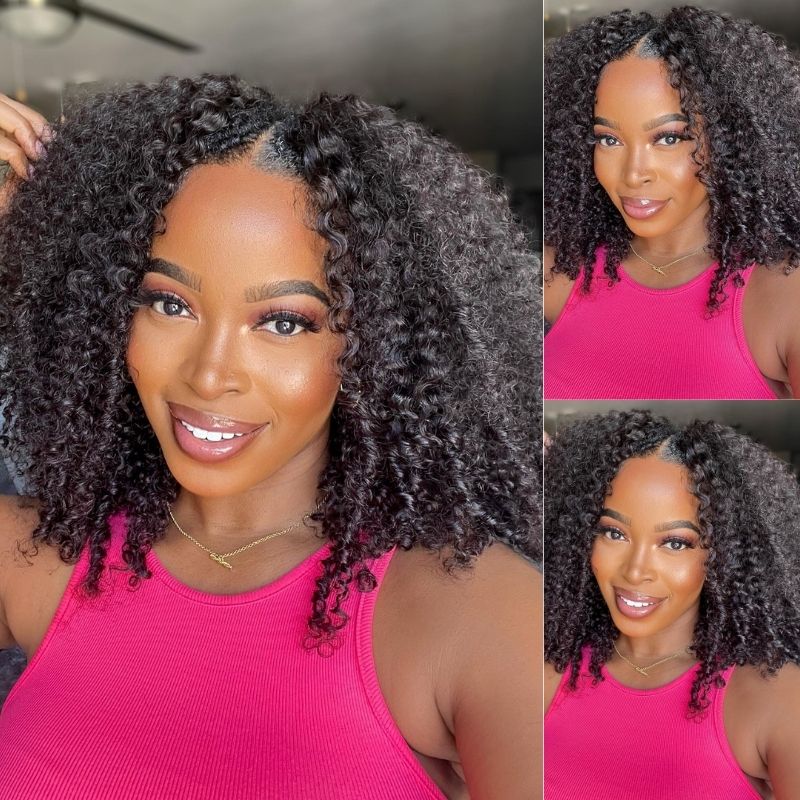 Klaiyi 4c Kinky Curly V Part Wigs Meets Real Scalp No Leave Out Upgraded Upart Glueless Wigs Flash Sale