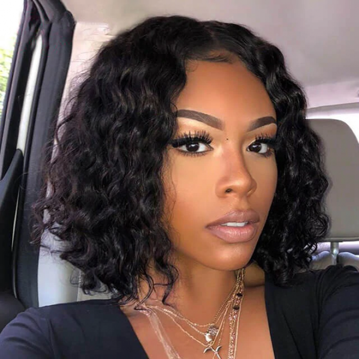 UCUVIC Spiral Curl Short Bob Wig 4X4 Lace Closure Wig Human Hair 150% Density