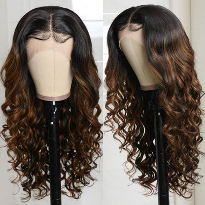 Sunber Highlight Balayage Body Wave Lace Front Wigs Shadow Root Human Hair Wigs With Baby Hair