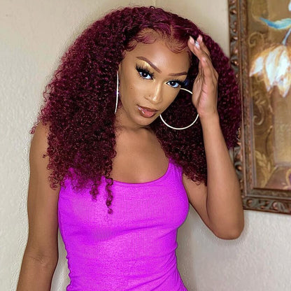 99j Burgundy Hair 13x4 HD Lace Kinky Curly Lace Front Wig Glueless 4x4 Lace Closure Wig Pre Plucked Human Hair Wigs-Geeta Hair