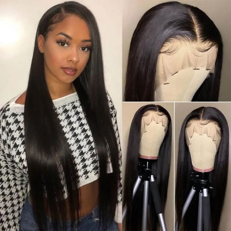 Sunber 13x4 HD Lace Wigs Human Hair Silk Straight Human Hair Wigs Natural Black Color 150% 180% Density