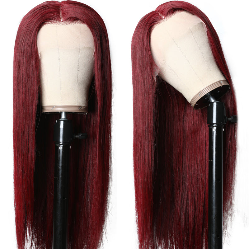 Sunber Dark 99J Burgundy Color 13x4 Lace Front Wigs Pre Plucked Long Straight Human Hair Wigs