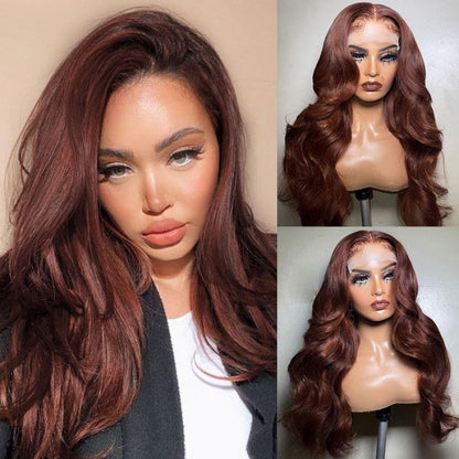 Sunber Reddish Brown Body Wave Lace Wig 13x4 Lace Front Wigs Pre-Plucked With Babyhair