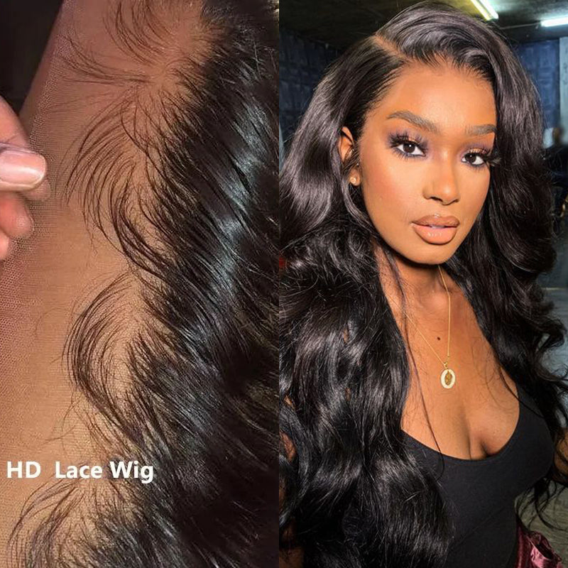 Body Wave 13x4 HD Invisible Transparent Lace Front Human Hair Wigs Bleached Knots 150% Density