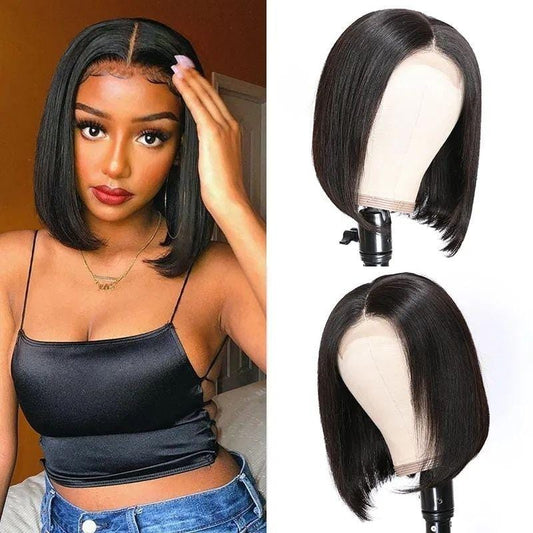 UCUVIC Short Straight Bob Wig 4x4 Lace Closure Remy Human Hair Wigs 150% Density Super Soft
