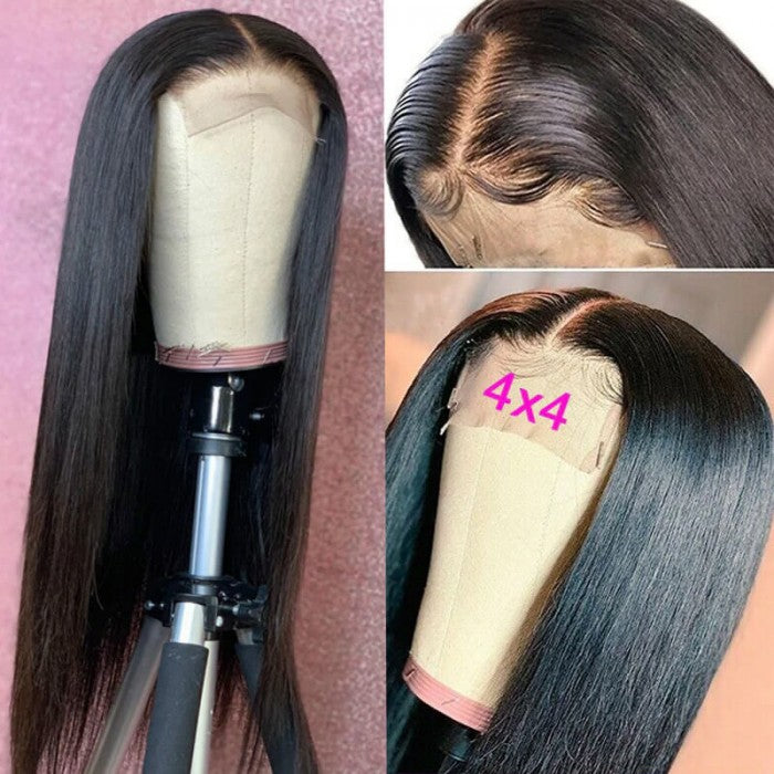 UCUVIC Silk Straight 4 By 4 Lace Closure Wigs 180% Density Human Hair Wigs