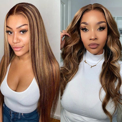 Sunber Blonde Highlight Piano Color 13x4 Straight Lace Front Human Hair Wigs With Baby Hair For Women Fast Shipping