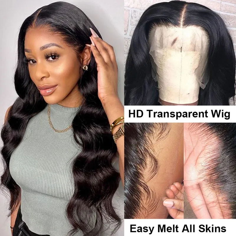 Body Wave 13x4 HD Invisible Transparent Lace Front Human Hair Wigs Bleached Knots 150% Density