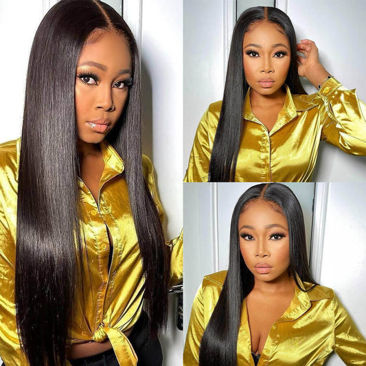 Natural Straight Hair 4x4 Lace Closure Wig Glueless 100% Real Humam Hair Wig