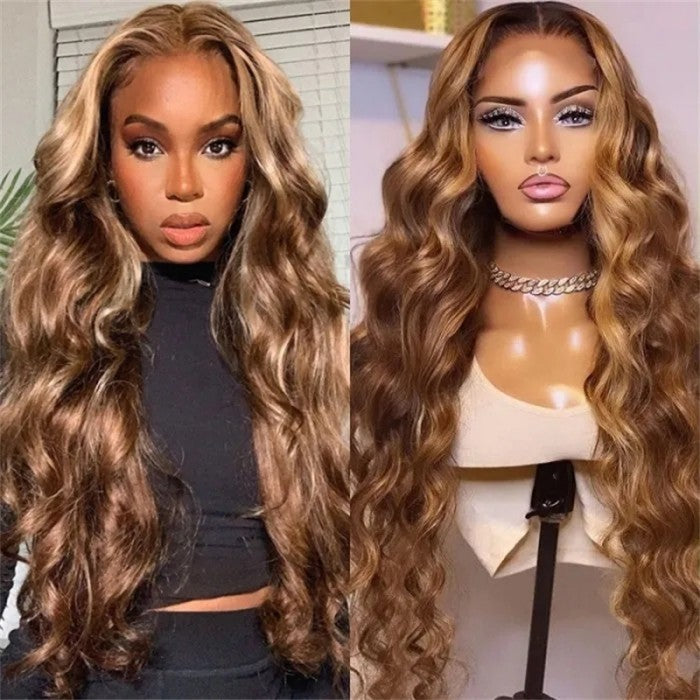 Sunber Body Wave Honey Blonde Highlights Lace Frontal Wigs Supernatural and Realistic Lace Closure Wig