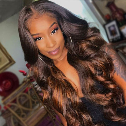 Sunber Highlight Balayage Body Wave Lace Front Wigs Shadow Root Human Hair Wigs With Baby Hair