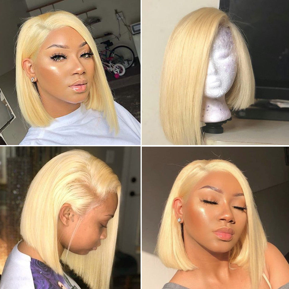 613 Blonde Color Short Straight Lace Closure Bob Wig 13 By 4 Lace Front Wigs