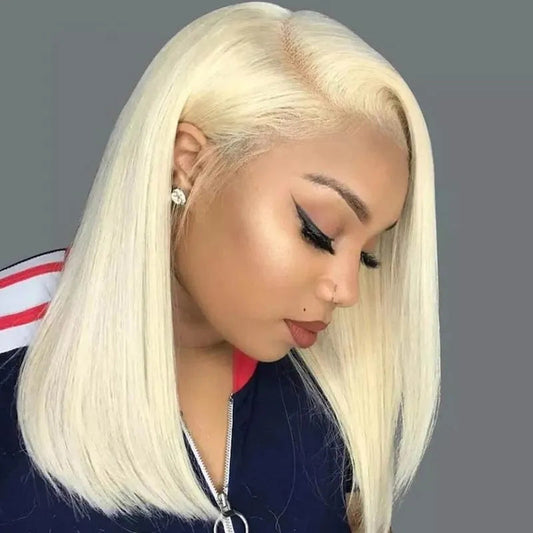 613 Blonde Color Short Straight Lace Closure Bob Wig 13 By 4 Lace Front Wigs