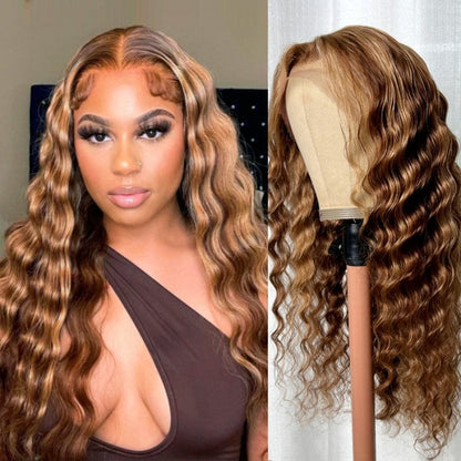 Sunber Honey Blonde Highlight Piano 13x4 Lace Front Wig With Deep Wave Human Hair Wig