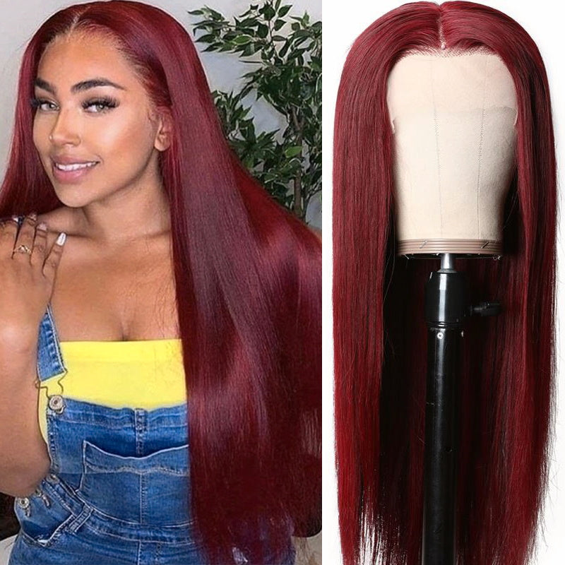 Sunber Dark 99J Burgundy Color 13x4 Lace Front Wigs Pre Plucked Long Straight Human Hair Wigs