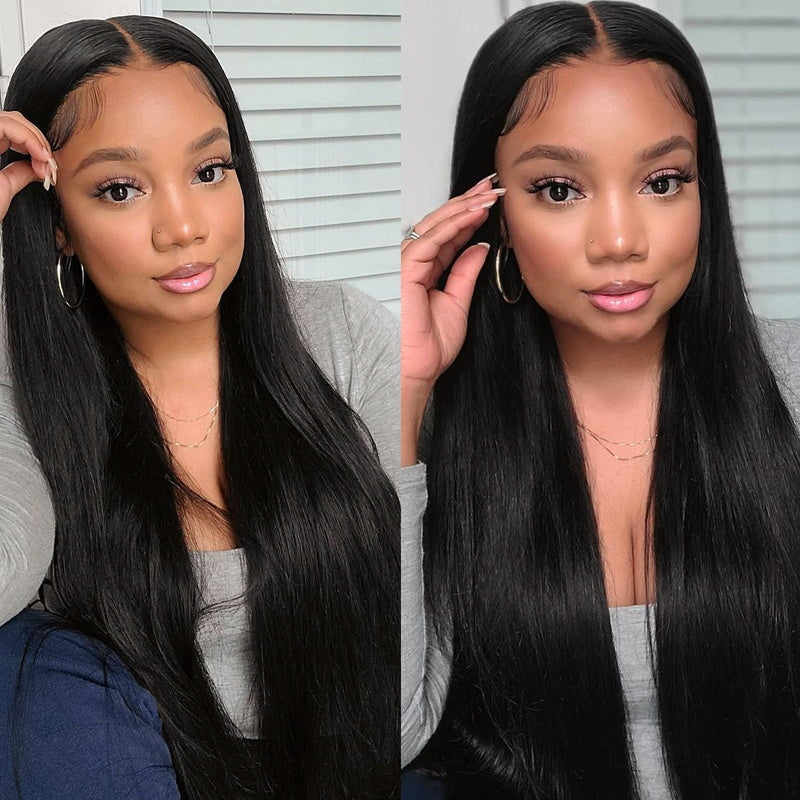 Sunber 13x4 HD Lace Wigs Human Hair Silk Straight Human Hair Wigs Natural Black Color 150% 180% Density