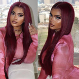 Sunber Dark 99J Burgundy Color 13x4 Lace Front Wigs Pre Plucked Long Straight Human Hair Wigs