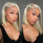 613 Blonde Color Short Straight Lace Closure Bob Wig 13 By 4 Lace Front Wigs