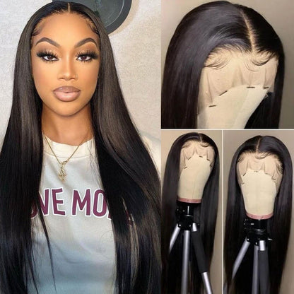 Sunber 13x4 HD Lace Wigs Human Hair Silk Straight Human Hair Wigs Natural Black Color 150% 180% Density