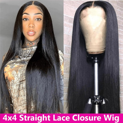 UCUVIC Silk Straight 4 By 4 Lace Closure Wigs 180% Density Human Hair Wigs