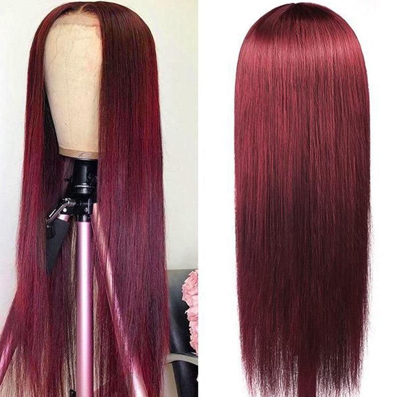 Sunber Dark 99J Burgundy Color 13x4 Lace Front Wigs Pre Plucked Long Straight Human Hair Wigs