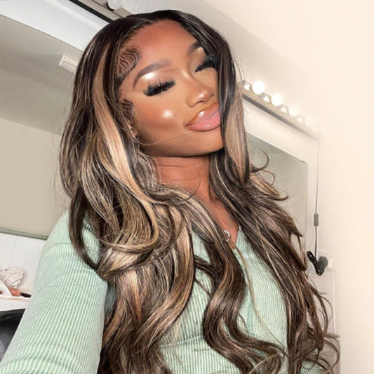Blonde Balayage On Dark Hair Body Wave 5x5 Lace Closure Wig Highlight HD Transparent Human Hair Wigs