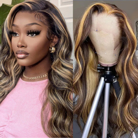 Blonde Balayage On Dark Hair Body Wave 5x5 Lace Closure Wig Highlight HD Transparent Human Hair Wigs