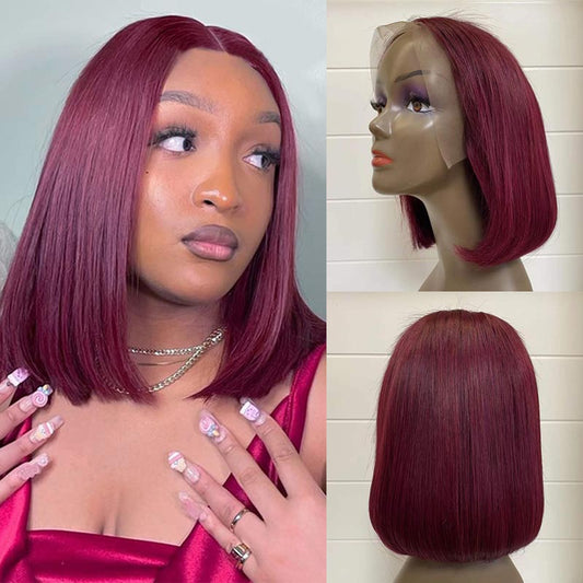 Ginger/Klein Blue/99J Burgundy/Pink HD Lace Wig Long Short Bob Straight Hair Wig 8-16 Inch 13x4 Lace Front Wig 4x4 Closure Human Hair Wig-Geeta Hair
