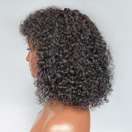 UCUVIC Black Curly Hair Wig With Bangs 100% Unprocessed Brazilian Human Hair Wig
