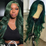 Dark Green Body Wave HD Transparent Lace Wig Blackish Green Pre Plucked Human Hair Wigs