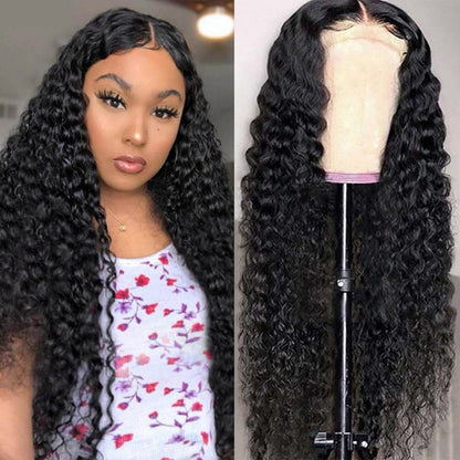 Deep Wave 4x4 Transparent Lace Closure Wig 180% High Density Brazilian Real Human Hair Wig