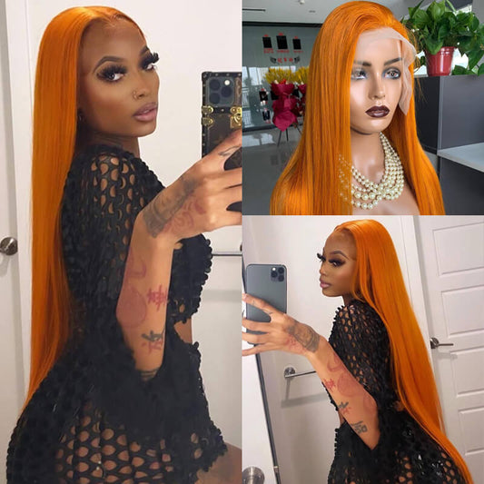 Ginger Color HD Lace Wig Glueless 13x4 Lace Front Wig Straight Hair 4x4 Lace Closure Wig 150% & 180% Density 100% Human Hair Wig-Geeta Hair