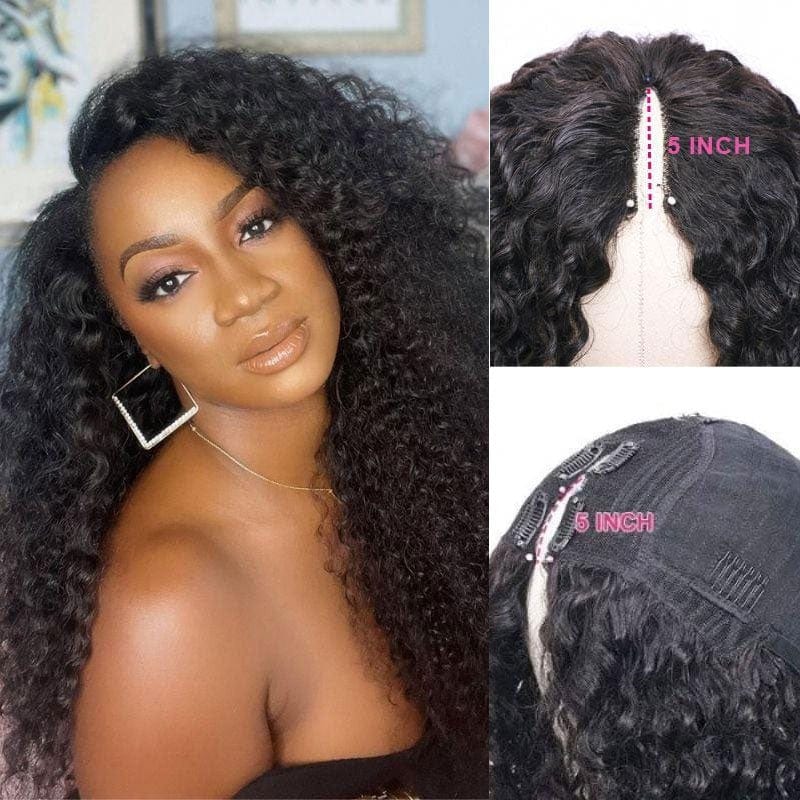 Klaiyi 4c Kinky Curly V Part Wigs Meets Real Scalp No Leave Out Upgraded Upart Glueless Wigs Flash Sale