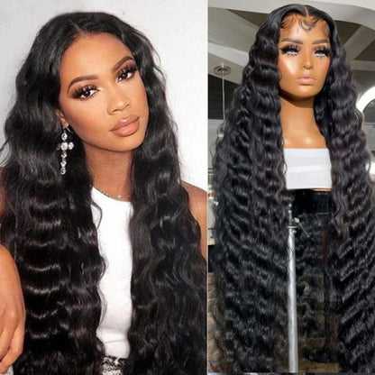 36 Inch Long Black Hair Loose Deep Wave HD Lace Front Wig Super Long Length Human Hair Wigs For Women