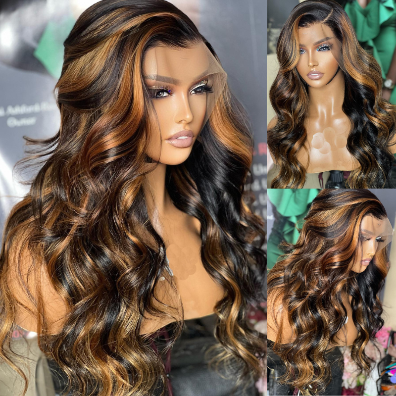 Sunber Highlight Balayage Body Wave Lace Front Wigs Shadow Root Human Hair Wigs With Baby Hair