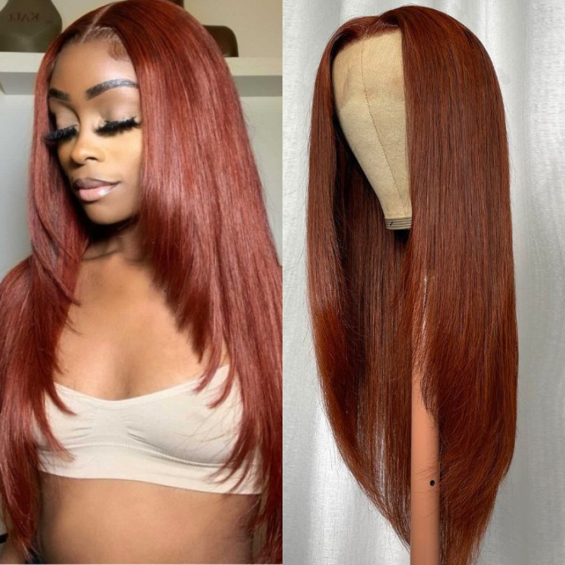 Sunber Reddish Brown Layered Cut 13x4 Lace Wig Human Hair Wig Pre-plucked