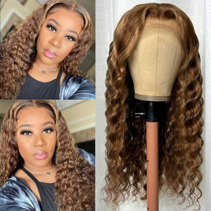 Sunber Honey Blonde Highlight Piano 13x4 Lace Front Wig With Deep Wave Human Hair Wig