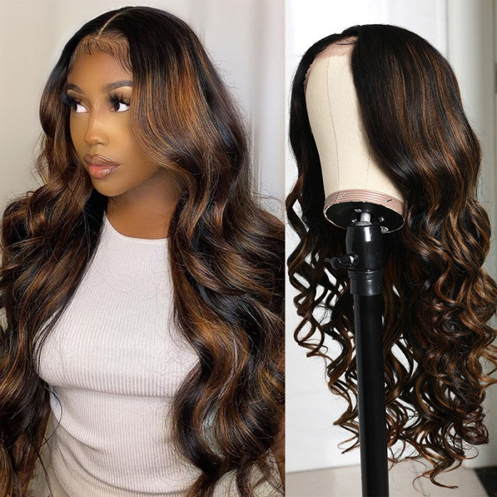 Sunber Highlight Balayage Body Wave Lace Front Wigs Shadow Root Human Hair Wigs With Baby Hair