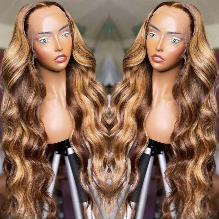 Sunber Body Wave Honey Blonde Highlights Lace Frontal Wigs Supernatural and Realistic Lace Closure Wig