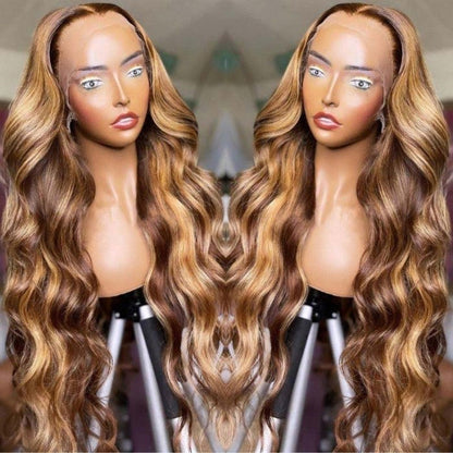 Sunber Body Wave Honey Blonde Highlights Lace Frontal Wigs Supernatural and Realistic Lace Closure Wig