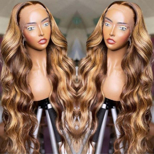 Sunber Body Wave Honey Blonde Highlights Lace Frontal Wigs Supernatural and Realistic Lace Closure Wig