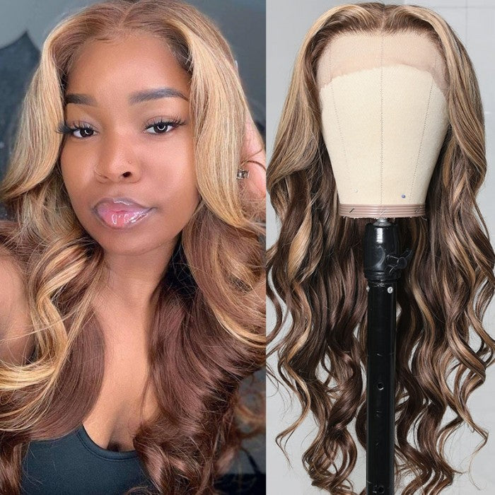 Sunber Body Wave Honey Blonde Highlights Lace Frontal Wigs Supernatural and Realistic Lace Closure Wig