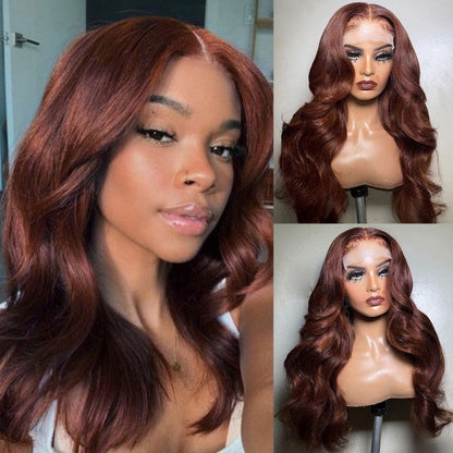 Sunber Reddish Brown Body Wave Lace Wig 13x4 Lace Front Wigs Pre-Plucked With Babyhair