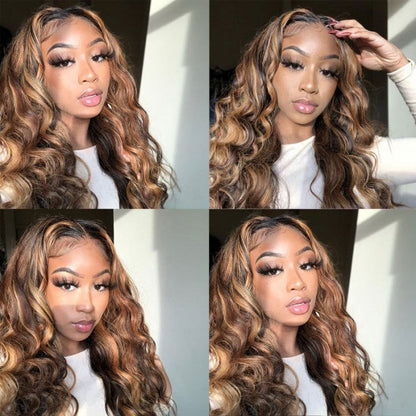 Sunber Body Wave Honey Blonde Highlights Lace Frontal Wigs Supernatural and Realistic Lace Closure Wig