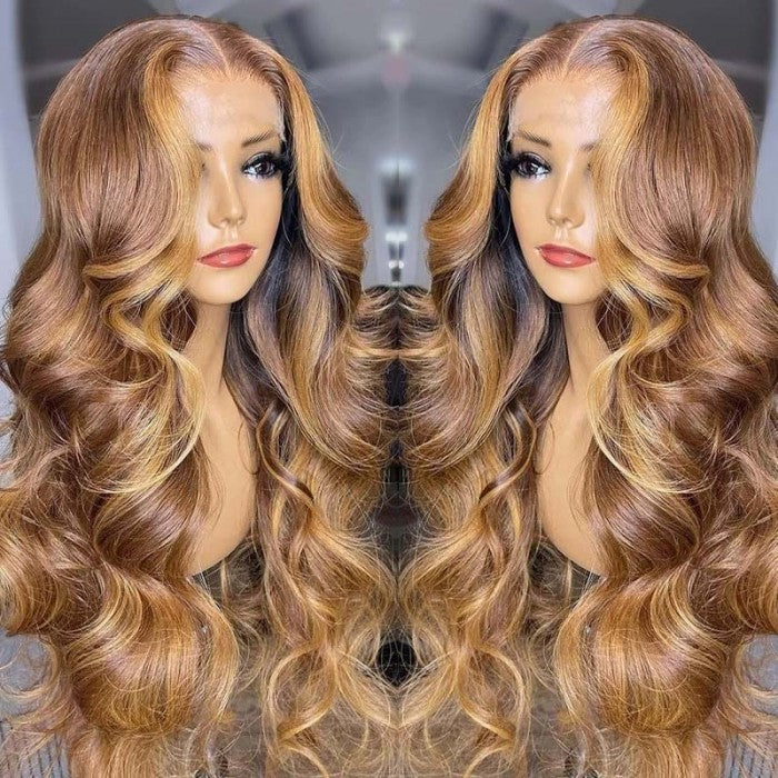 Sunber Body Wave Honey Blonde Highlights Lace Frontal Wigs Supernatural and Realistic Lace Closure Wig