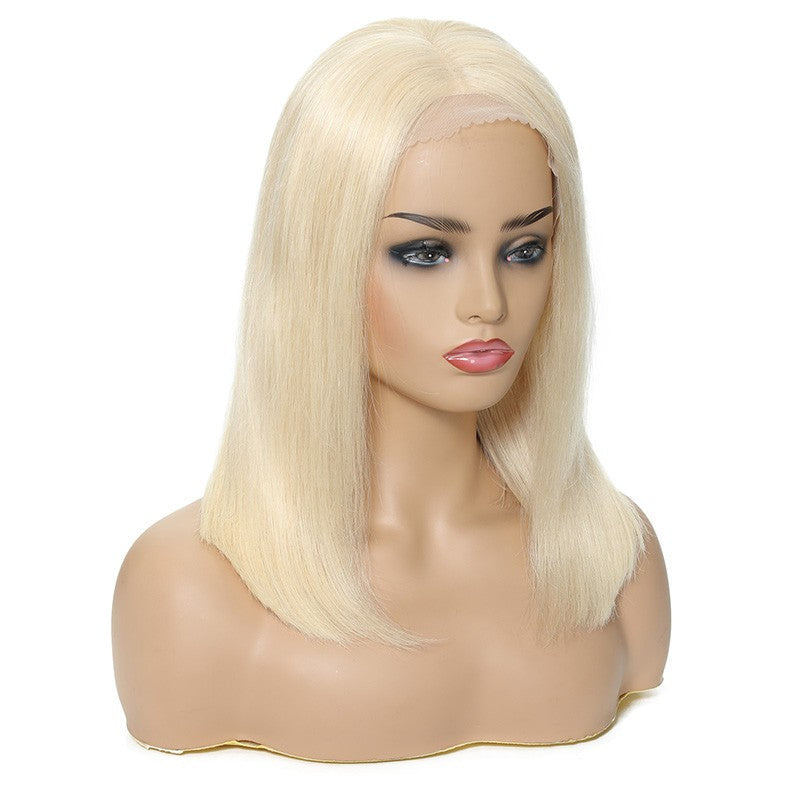 613 Blonde Color Short Straight Lace Closure Bob Wig 13 By 4 Lace Front Wigs