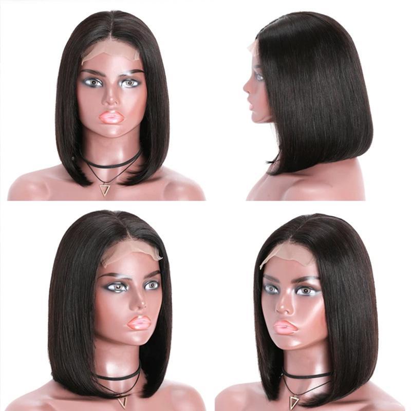 UCUVIC Short Straight Bob Wig 4x4 Lace Closure Remy Human Hair Wigs 150% Density Super Soft