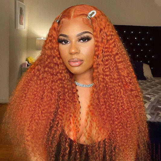 Clearance Sale Sunber Ginger Orange Color Human Hair Jerry Curly Lace Part Wigs Pre-Plucked Flash Sale